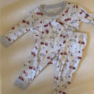 Kissy Kissy White Pajama Set with Red & Gray Firetruck Print